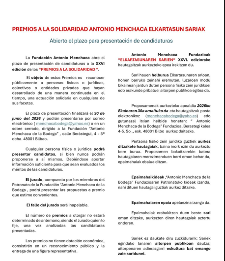 Bases de los Premios a la Solidaridad Antonio Menchaca